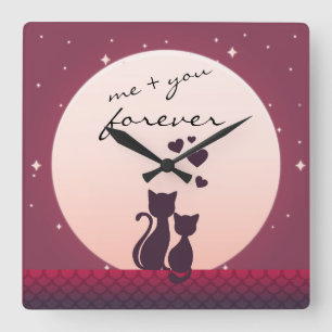 Ik en jij altijd Romantische katten in de liefdesk Vierkante Klok
