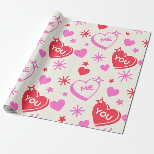 Ik en jij romantische harten inpakpapier (Uitgerold)