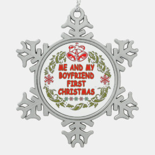 Ik en mijn vriend voor het eerst kerstmis tin sneeuwvlok ornament