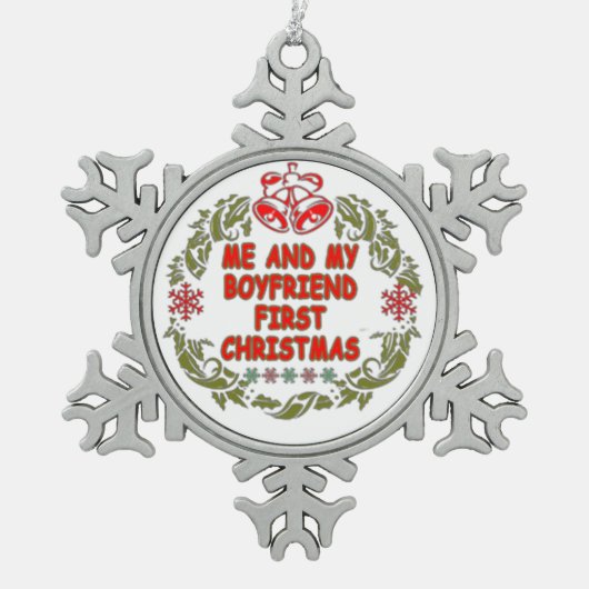 Ik en mijn vriend voor het eerst kerstmis tin sneeuwvlok ornament (Voorkant)