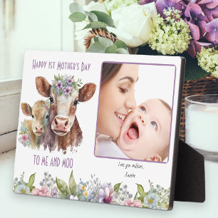 Ik en Moo Mama en Baby Koe Moederdag Foto Fotoplaat