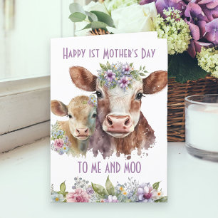 Ik en Moo Schattige Moeder en Baby Koe Moederdag Feestdagen Kaart