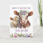 Ik en Moo Schattigee Moeder en Baby Koe Moederdag Feestdagen Kaart (Voorkant)