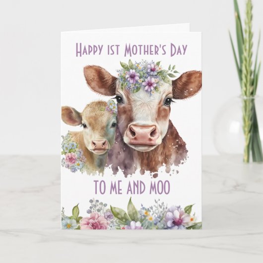 Ik en Moo Schattigee Moeder en Baby Koe Moederdag Feestdagen Kaart (Voorkant)