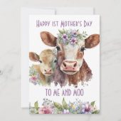 Ik en Moo Schattigee Moeder en Baby Koe Moederdag Feestdagenkaart (Voorkant)