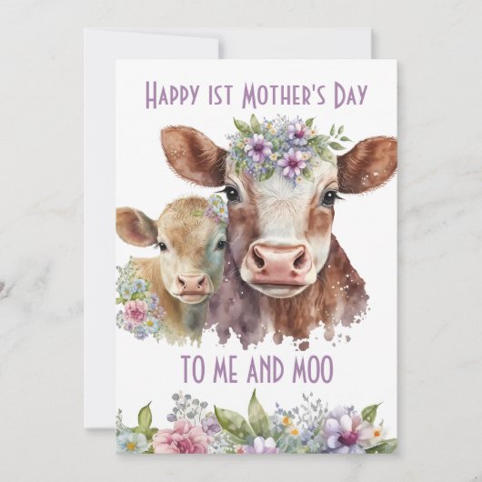Ik en Moo Schattigee Moeder en Baby Koe Moederdag Feestdagenkaart (Voorkant)