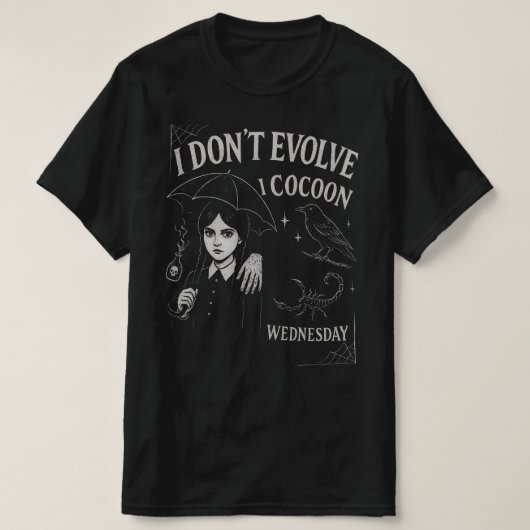 Ik evolueer niet, ik verpop  t-shirt (Design voorkant)