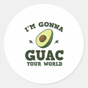 Ik ga Guac, je wereld grappige Guacamole Avocado Ronde Sticker
