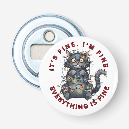 Ik Ga Leuk Alles Is Leuk Grappige Kerstkat Button Flesopener (Voorkant)