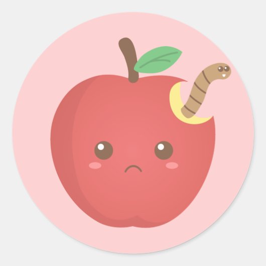 Ik ga naar binnen - Cute Red Apple met Worm Ronde Sticker (Voorkant)