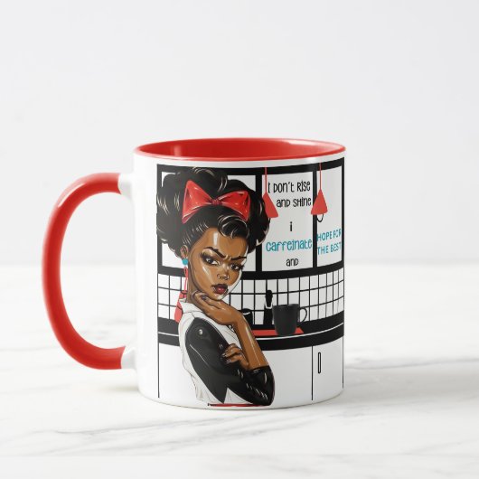 Ik ga niet opstaan en schitteren, ik cafeïneer, ho mok (Links)