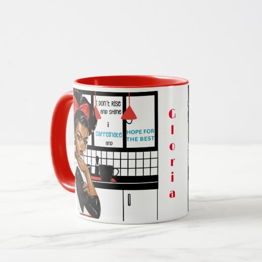 Ik ga niet opstaan en schitteren, ik cafeïneer, ho mok (Voorkant links)