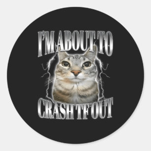 Ik ga zo crashen Grappige Starende Kat Brainrot Ronde Sticker