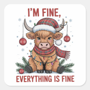 Ik Gaat Goed Alles is Goed Kerstmis Highland Koe Vierkante Sticker