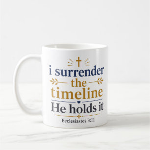 Ik Geef De Tijdlijn Op. Hij Houdt Hem Vast Schrift Koffiemok