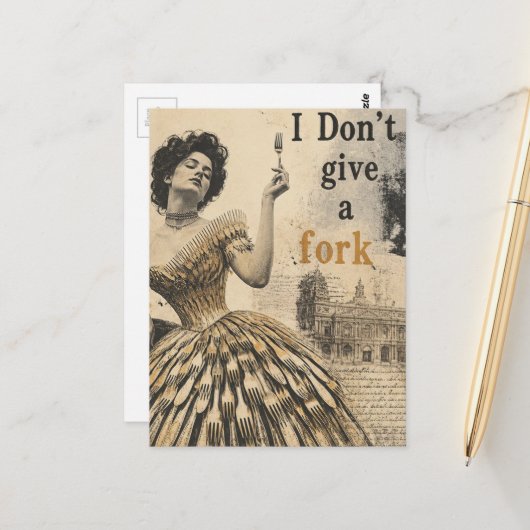 Ik Geef Geen Fork Surrealistische Collage Briefkaart (Voorkant / Achterkant in situ)