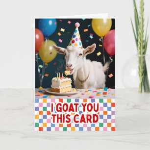 Ik geit je deze verjaardagskaart Geit eet cake Kaart