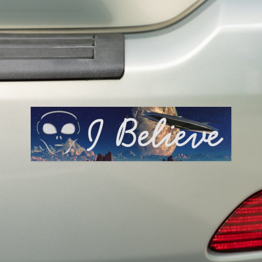 Ik geloof dat Aliens UFO-Bumpersticker Bumpersticker (Op auto)