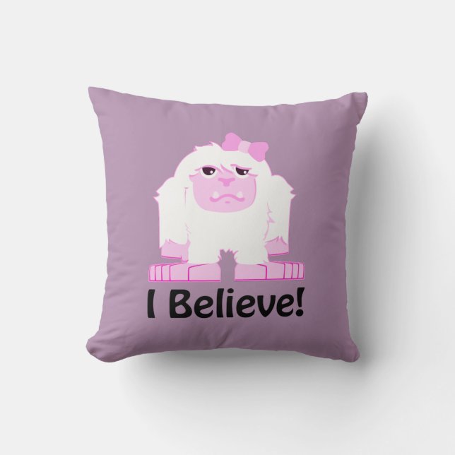 Ik geloof dat Cute Cartoon Girl Yeti Kussen (Voorkant)