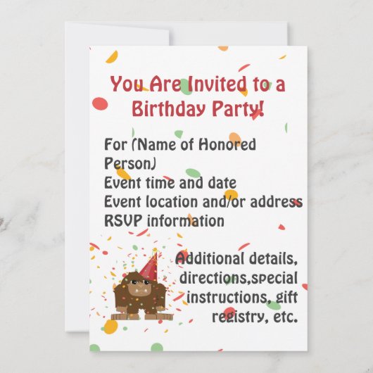 Ik geloof dat het de partijfeest is van de partij  kaart (Achterkant)