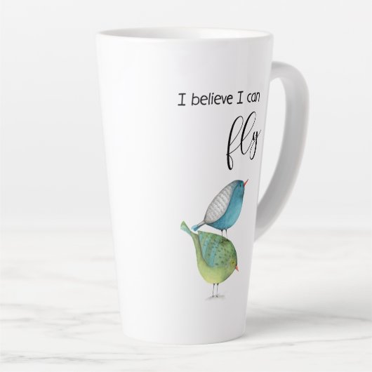 "Ik geloof dat ik kan vliegen" mok ontwerp (Rechterhoek)