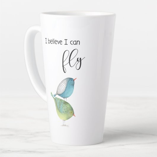 "Ik geloof dat ik kan vliegen" mok ontwerp (Linkerhoek)