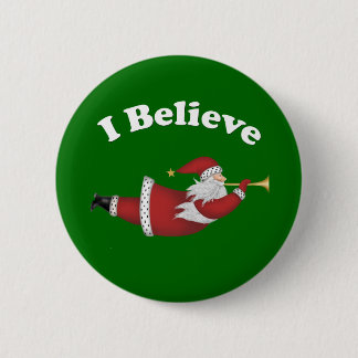 Ik geloof dat vliegende kerstman ronde button 5,7 cm