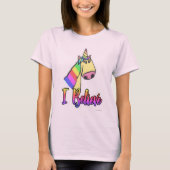 Ik geloof Funny Rainbow Unicorn Cartoon T-shirt (Voorkant)