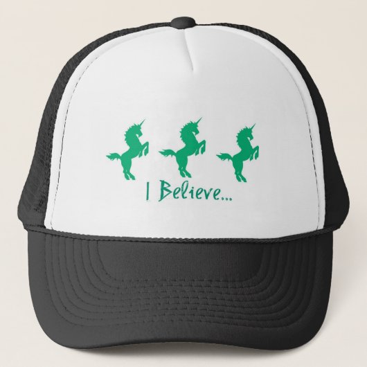 Ik geloof Groen Unicorn Design Trucker Pet (Voorkant)
