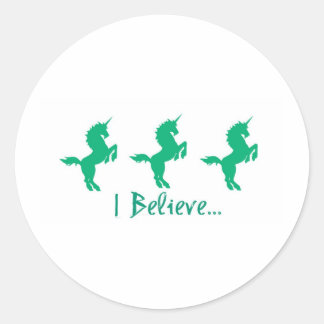 Ik geloof groene eenhoorn ontwerp ronde sticker