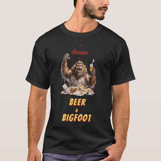 Ik geloof in Bigfoot en Bier T-shirt (Voorkant)