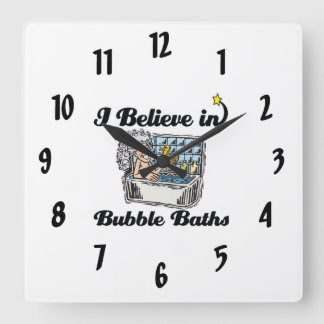 ik geloof in bubbelbaden vierkante klok