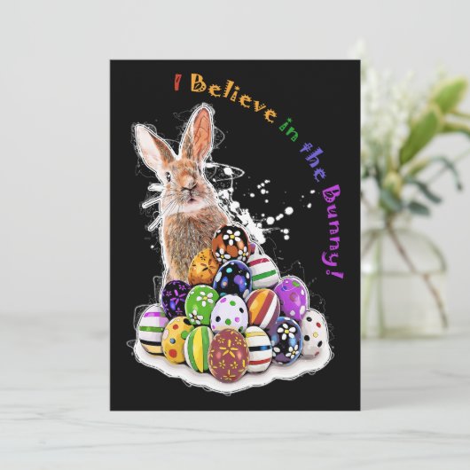 Ik geloof in de Bunny. Pasen Bunny Eggs Bedankkaart (Staand voorkant)