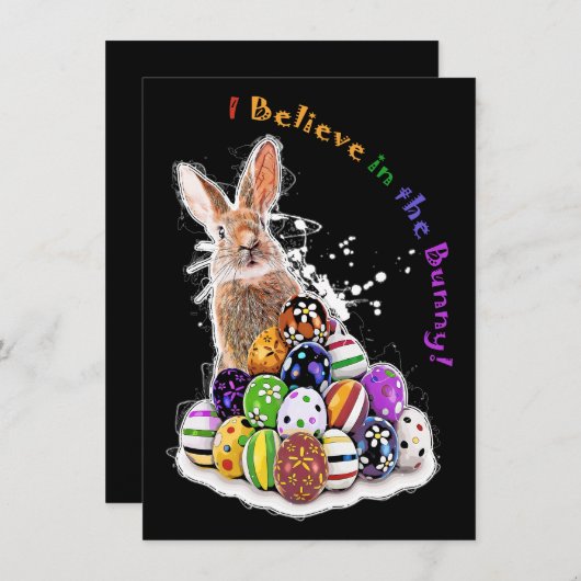 Ik geloof in de Bunny. Pasen Bunny Eggs Notitiekaartje (Voorkant / Achterkant)