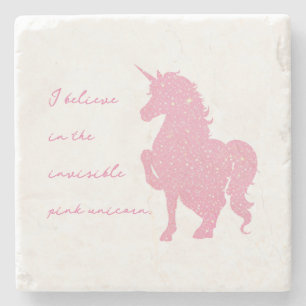 Ik geloof in de onzichtbare roze eenhoorn. stenen onderzetter