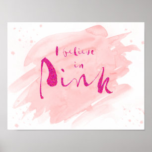 Ik geloof in de roze Waterverf Audrey Hepburn Quot Poster