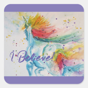 Ik Geloof In Eenhoorns Regenboog Cute Meisjes Stic Vierkante Sticker