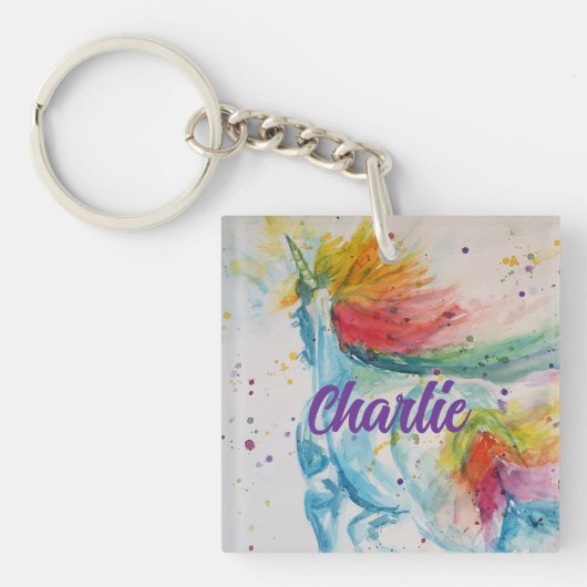 Ik geloof in eenhoorns regenboog schattige meisjes sleutelhanger (voorkant)