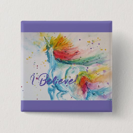 Ik geloof in eenhoorns regenboog schattige meisjes vierkante button 5,1 cm (Voorkant)