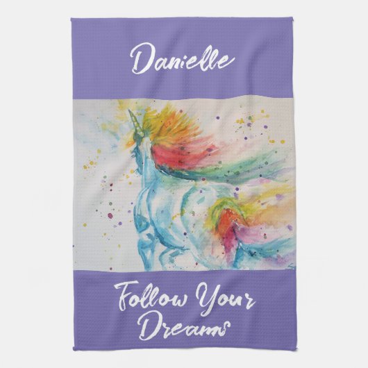 Ik geloof in eenhoorns regenboog Volg je dromen Theedoek (Verticaal)