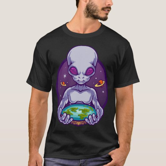 Ik geloof in Flat Land Alien Invasion UFO T-shirt (Voorkant)