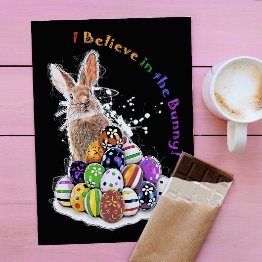 Ik geloof in het Konijn! Paaskonijn Eieren Notitiekaartje