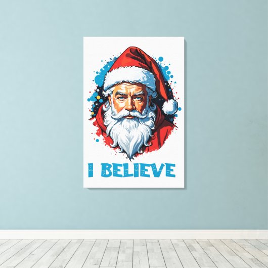 Ik geloof in het ontwerp van de Kerstman Graffiti- Canvas Afdruk (Insitu (Houten vloer))