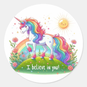 Ik geloof in je eenhoorn ronde sticker