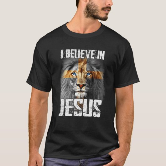 Ik geloof in Jezus Lion Christelijke God T-shirt (Voorkant)