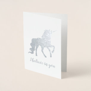Ik geloof in jou Unicorn Silver Folie Kaarten