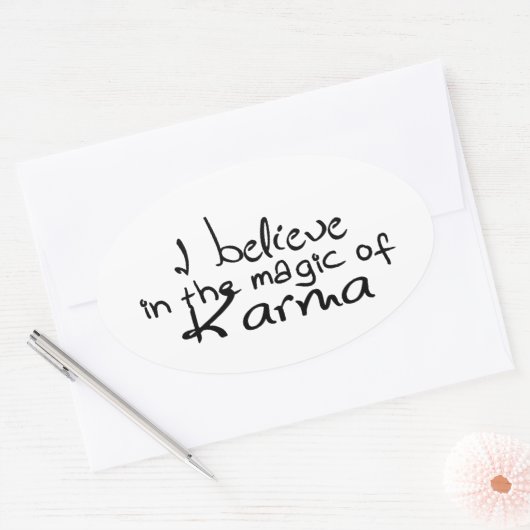 Ik geloof in Karma OVAL STICKER (Envelop)