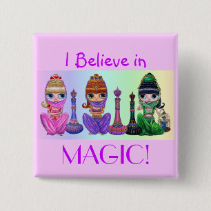 Ik geloof in Magie! Cute Little Genie Dolls Vierkante Button 5,1 Cm