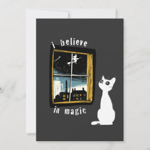 Ik Geloof in Magie Vintage Linocut Witte Kat Heks Kaart