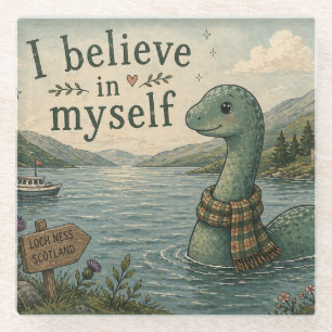 Ik geloof in mezelf grillige Loch Ness Monster Glazen Onderzetter